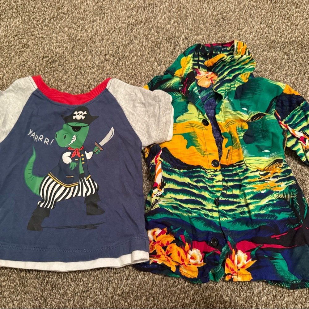 Colorful Dinosaur Pirate Shirt and Tropical Button-Up
